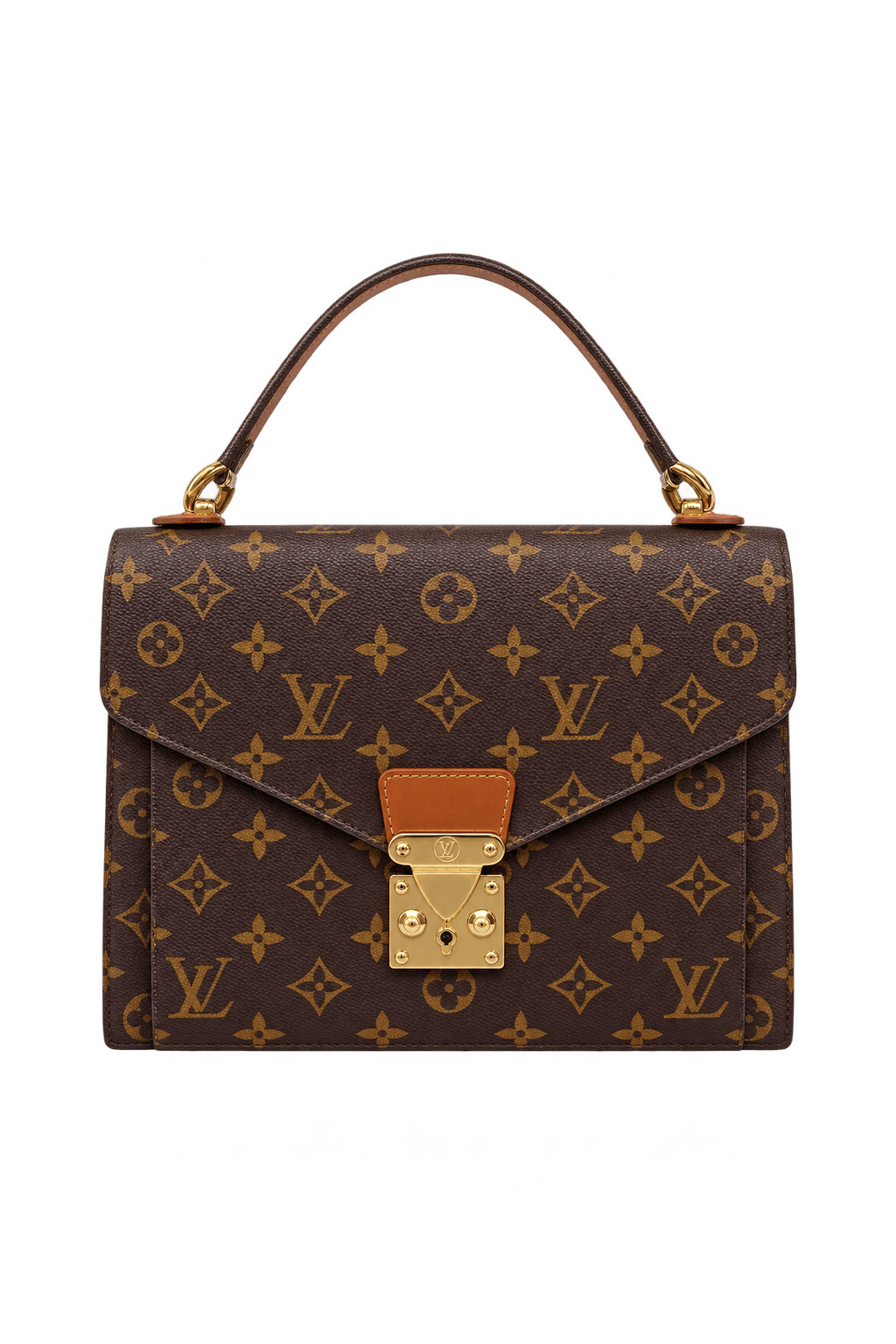 1990s Dark Chocolate Brown Coated Canvas Handbag - Front View