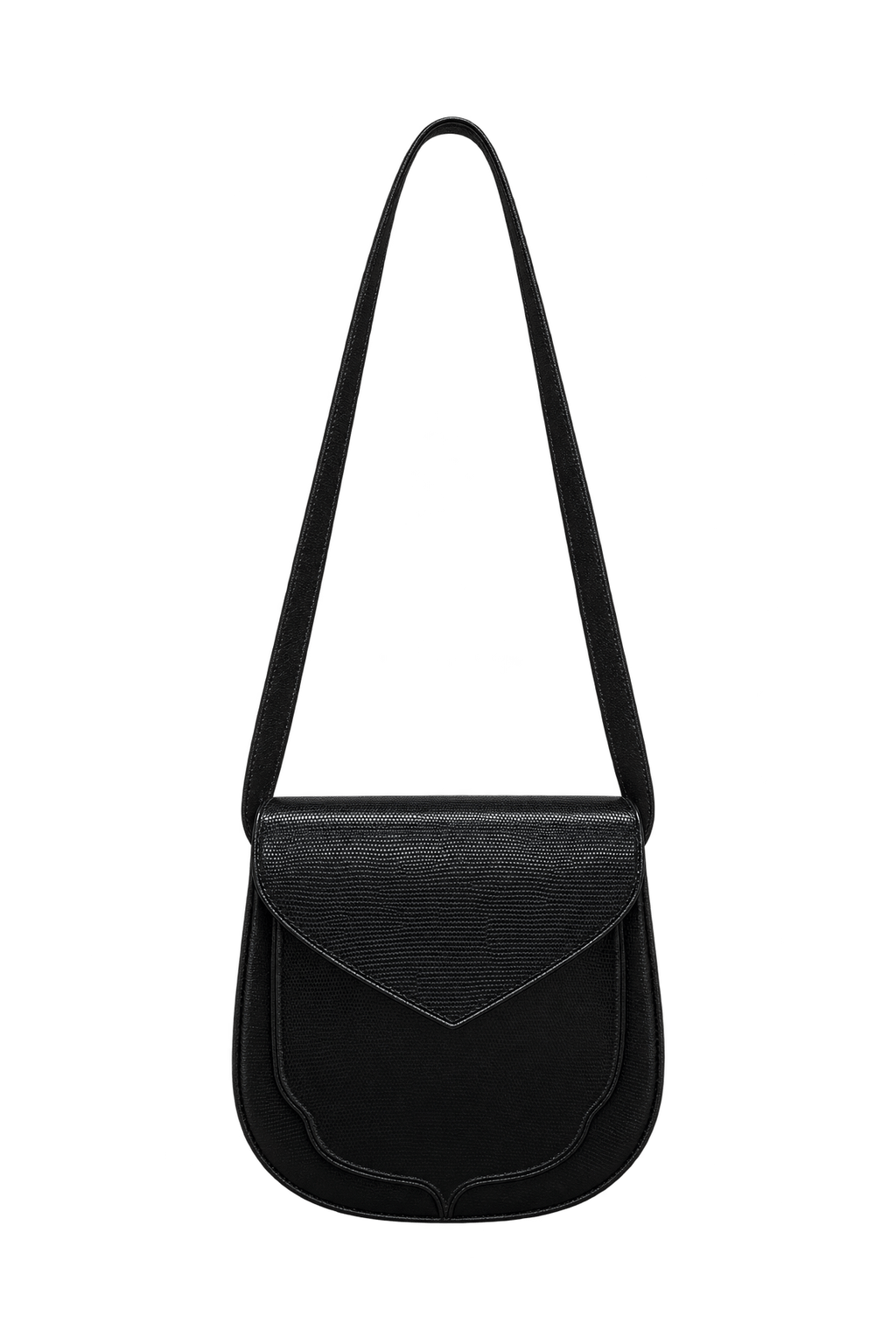 1980s Black Leather-like Shoulder Bag - Front View