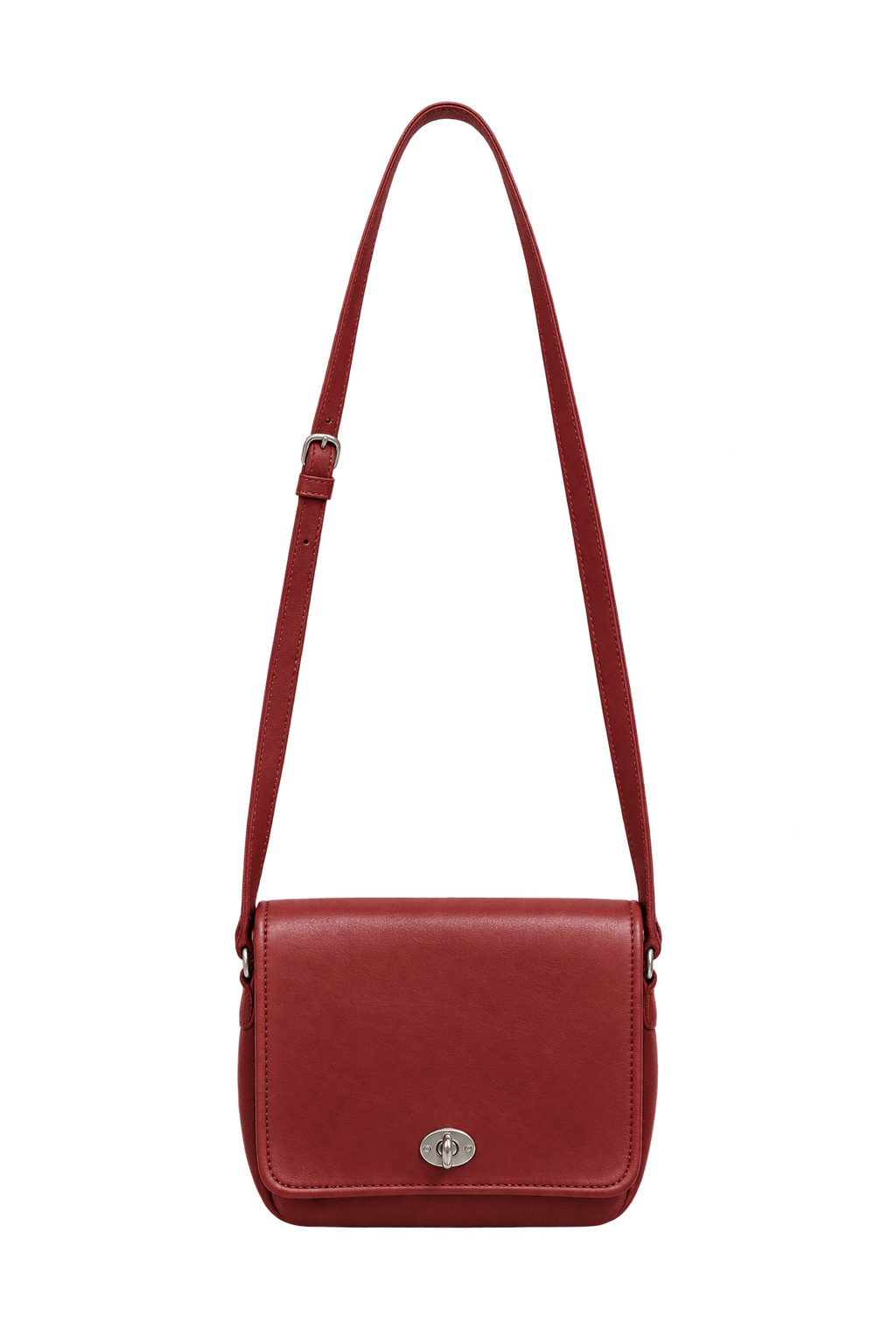 1970s Burgundy Leather-like Shoulder Bag - Front View