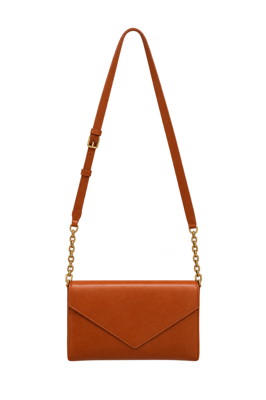 1970s Cognac Brown Leather-like Shoulder Bag - Front View