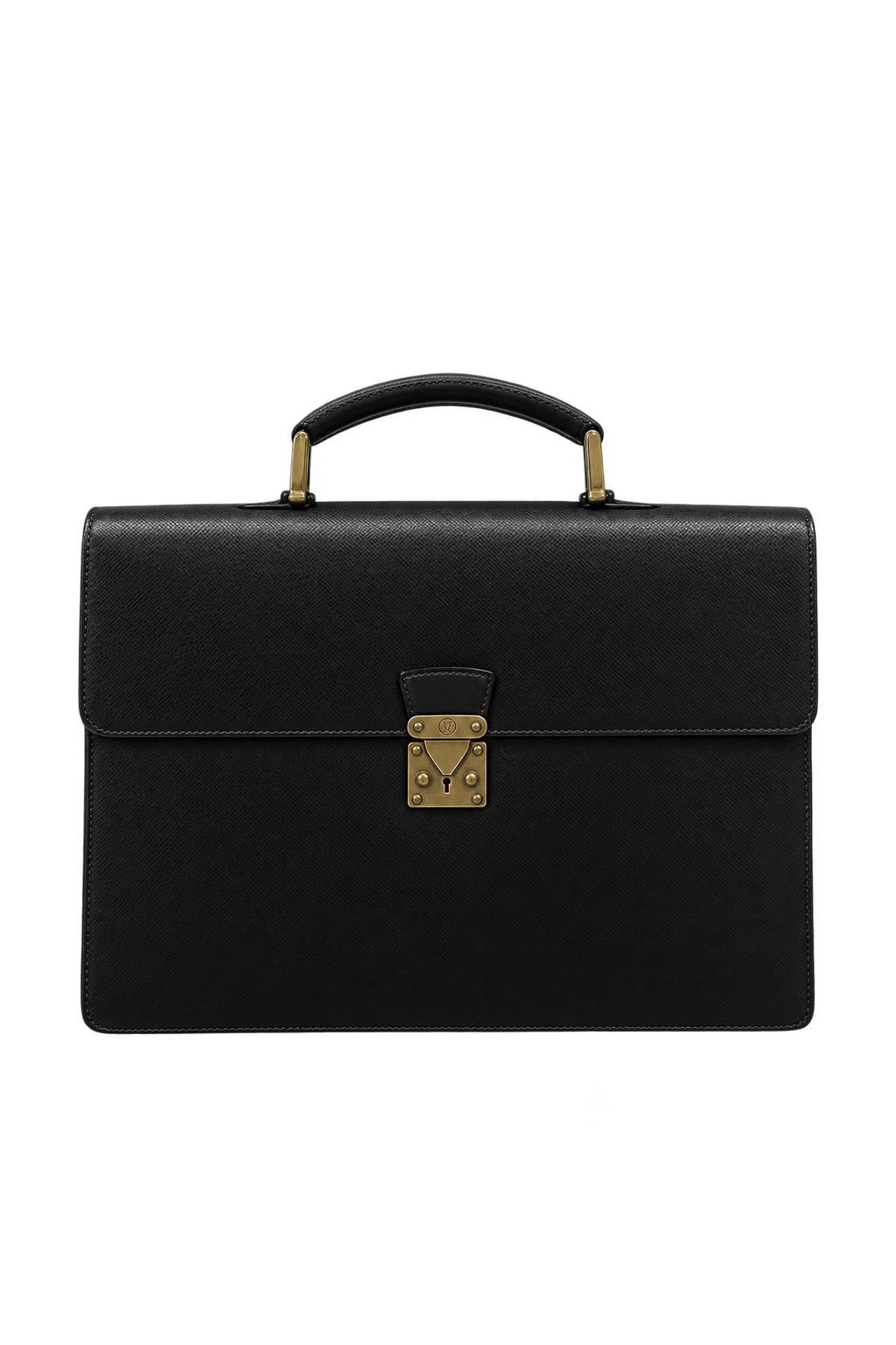 1980s Black Leather Briefcase - Front View