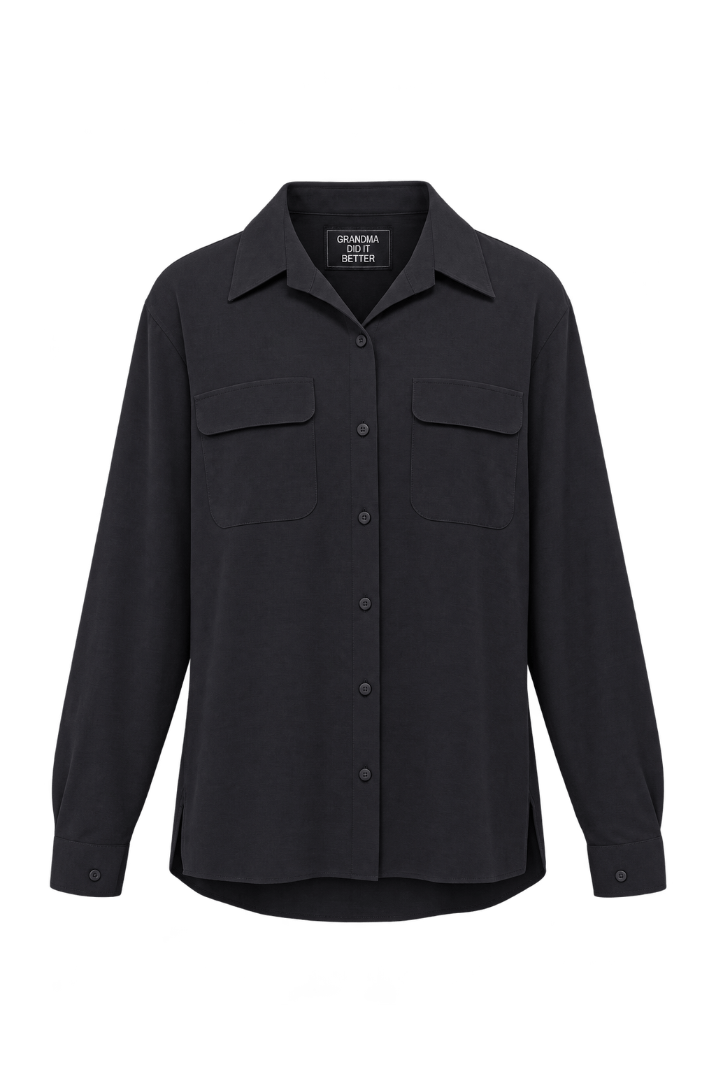 1990s Black Unverified Woven Fabric Button-Down Shirt - Front View