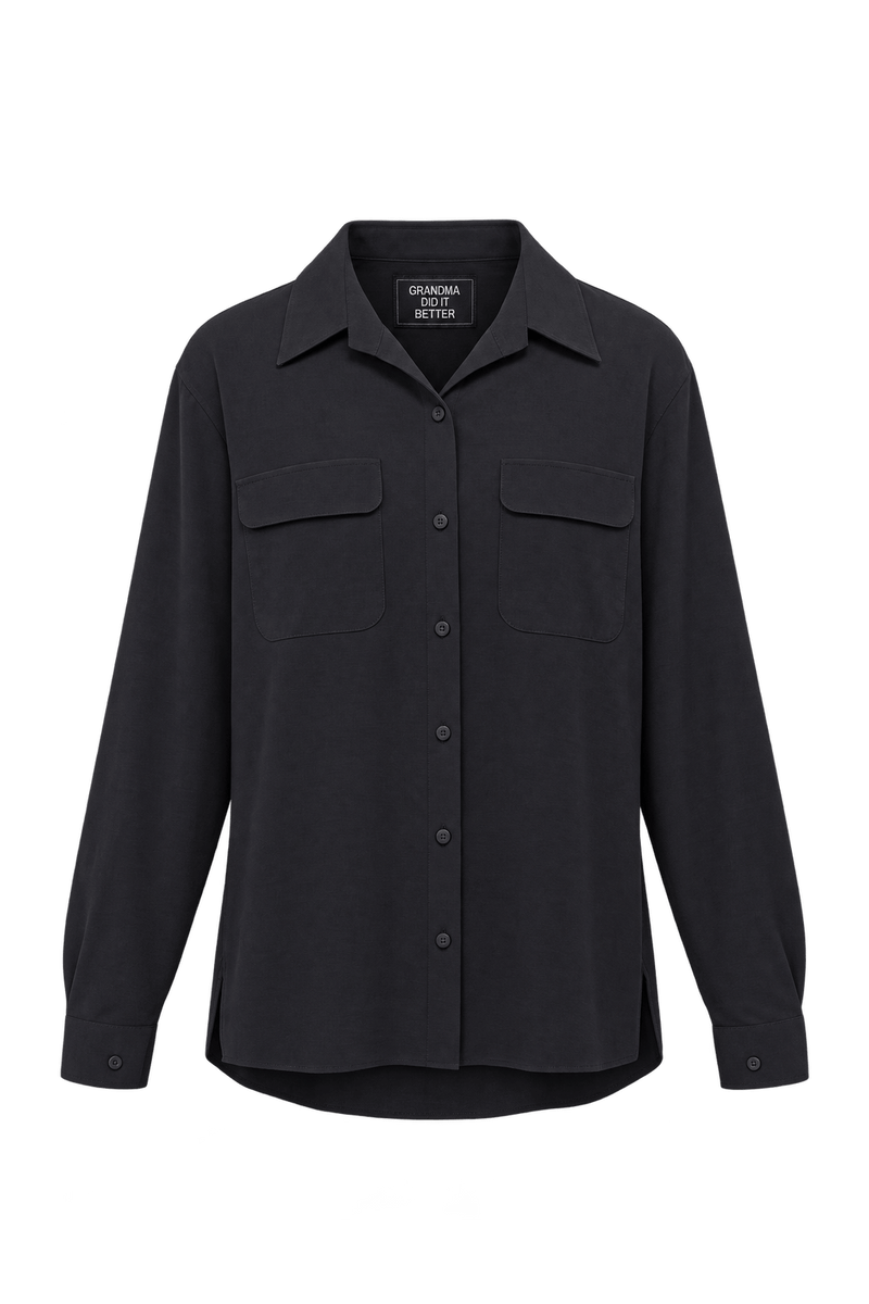1990s Black Unverified Woven Fabric Button-Down Shirt - Front View