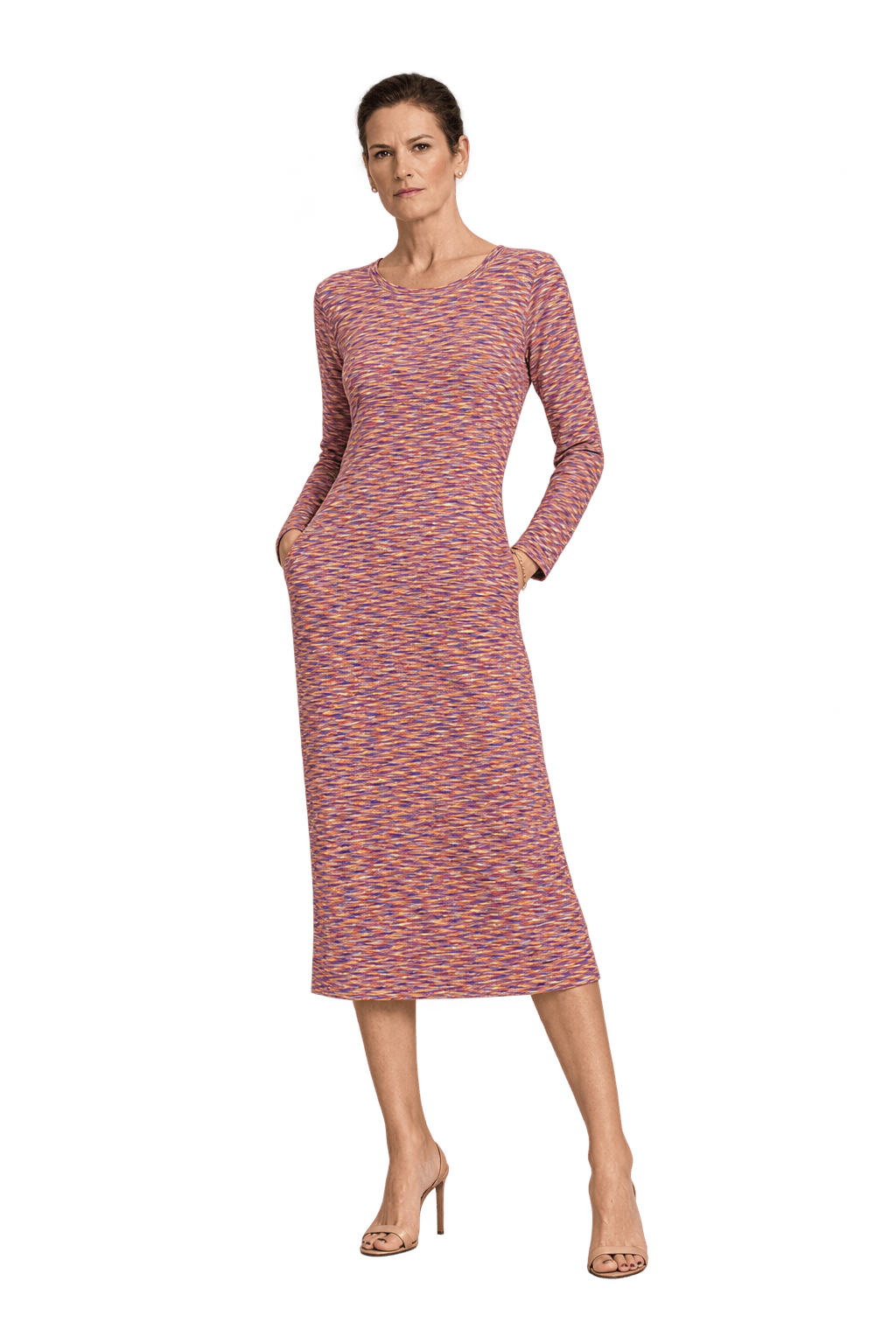 1990s Rust Orange Knit Midi Dress - Model