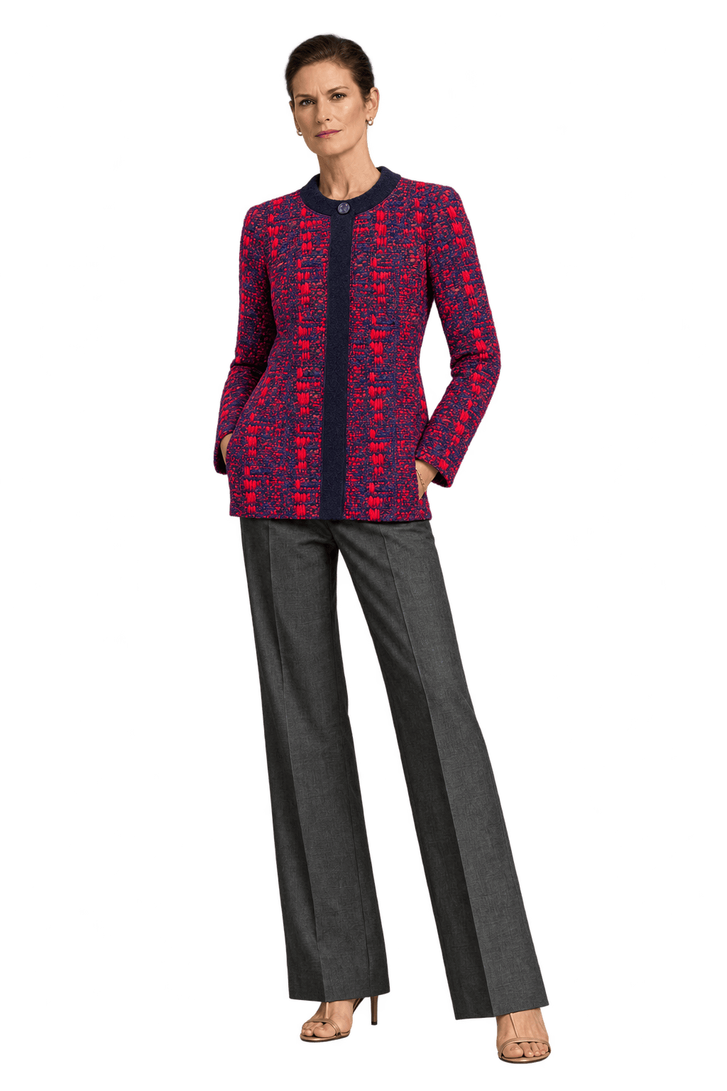 1990s Deep Navy Purple Bouclé Jacket - Model