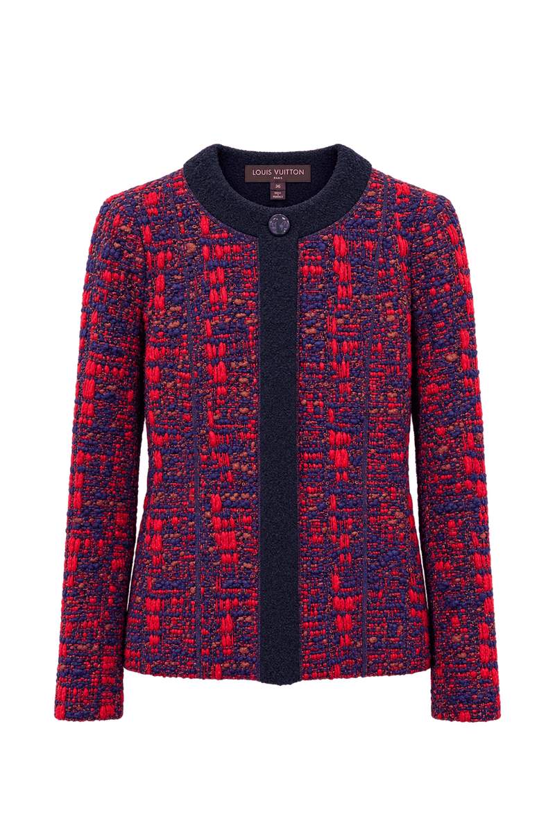 1990s Deep Navy Purple Bouclé Jacket - Front View