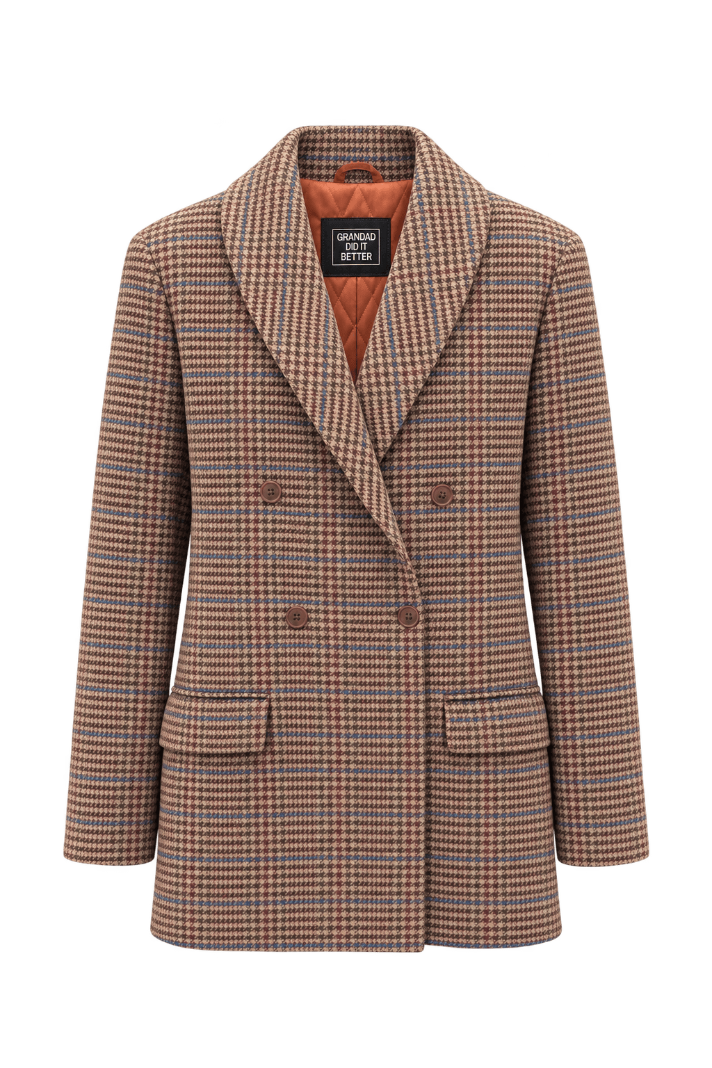 1980s Tan and Dark Brown Wool Blazer - Front View