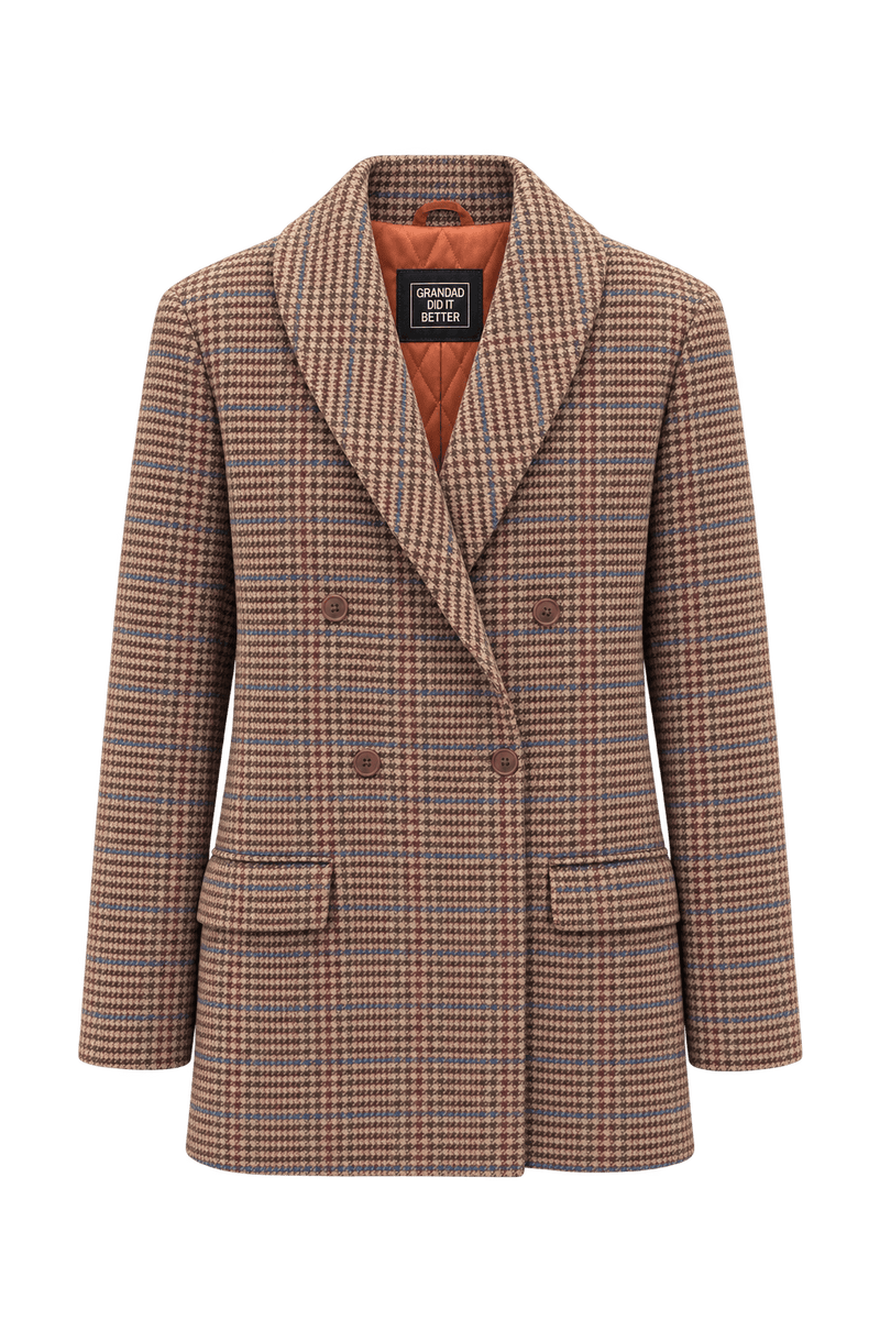 1980s Tan and Dark Brown Wool Blazer - Front View