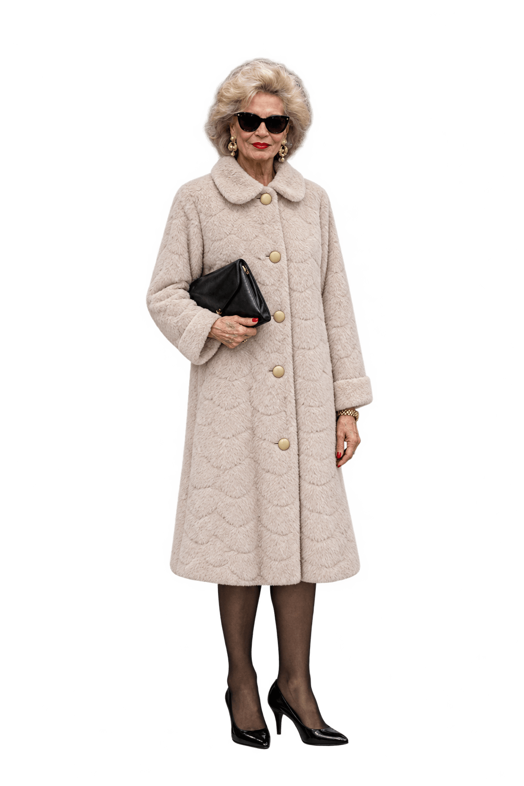 1970s Pale Blush Faux Fur Coat - Model