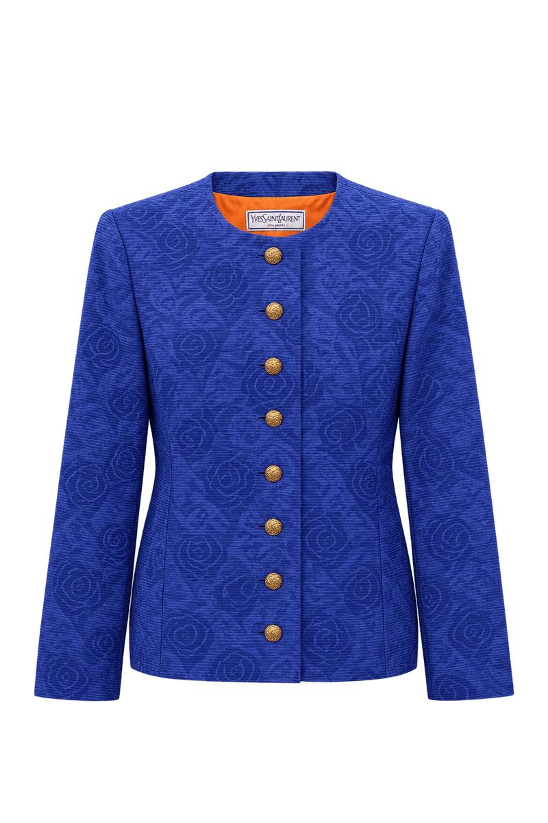 1980s Vivid Violet Jacquard Blazer - Front View