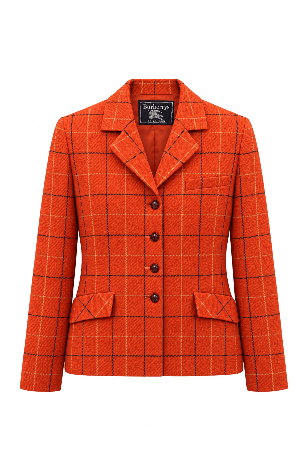 1980s Bright Burnt Orange Wool Blazer - Front View