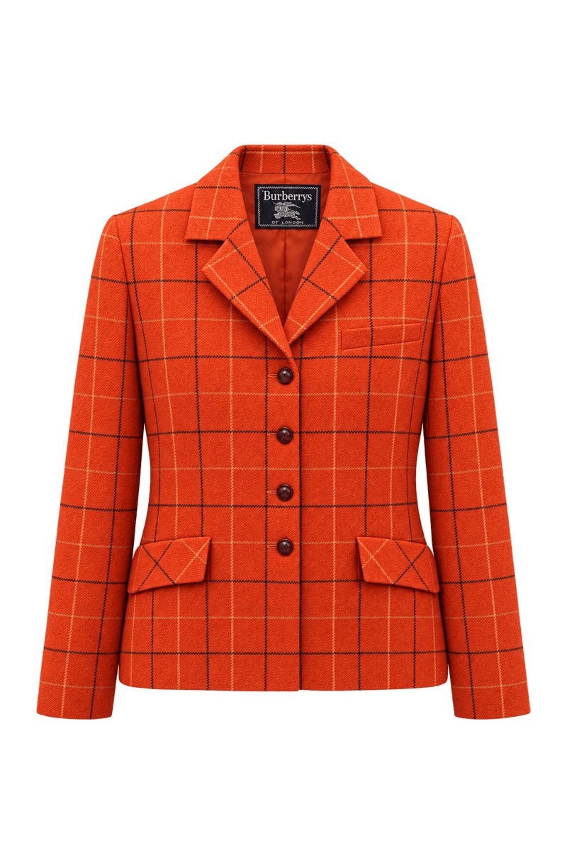 1980s Bright Burnt Orange Wool Blazer - Front View