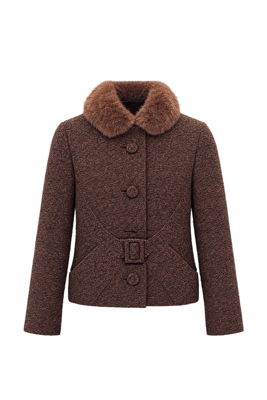1930s Dark Reddish Brown Textured Jacket - Front View