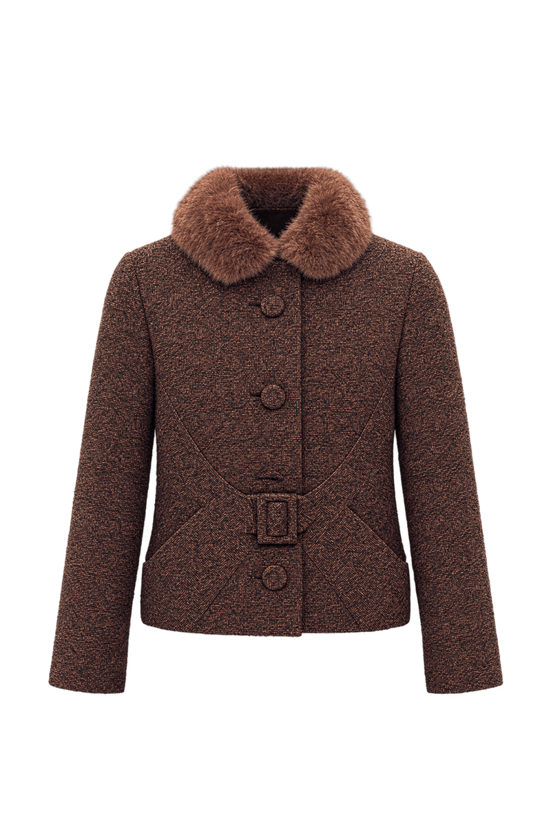 1930s Dark Reddish Brown Textured Jacket - Front View