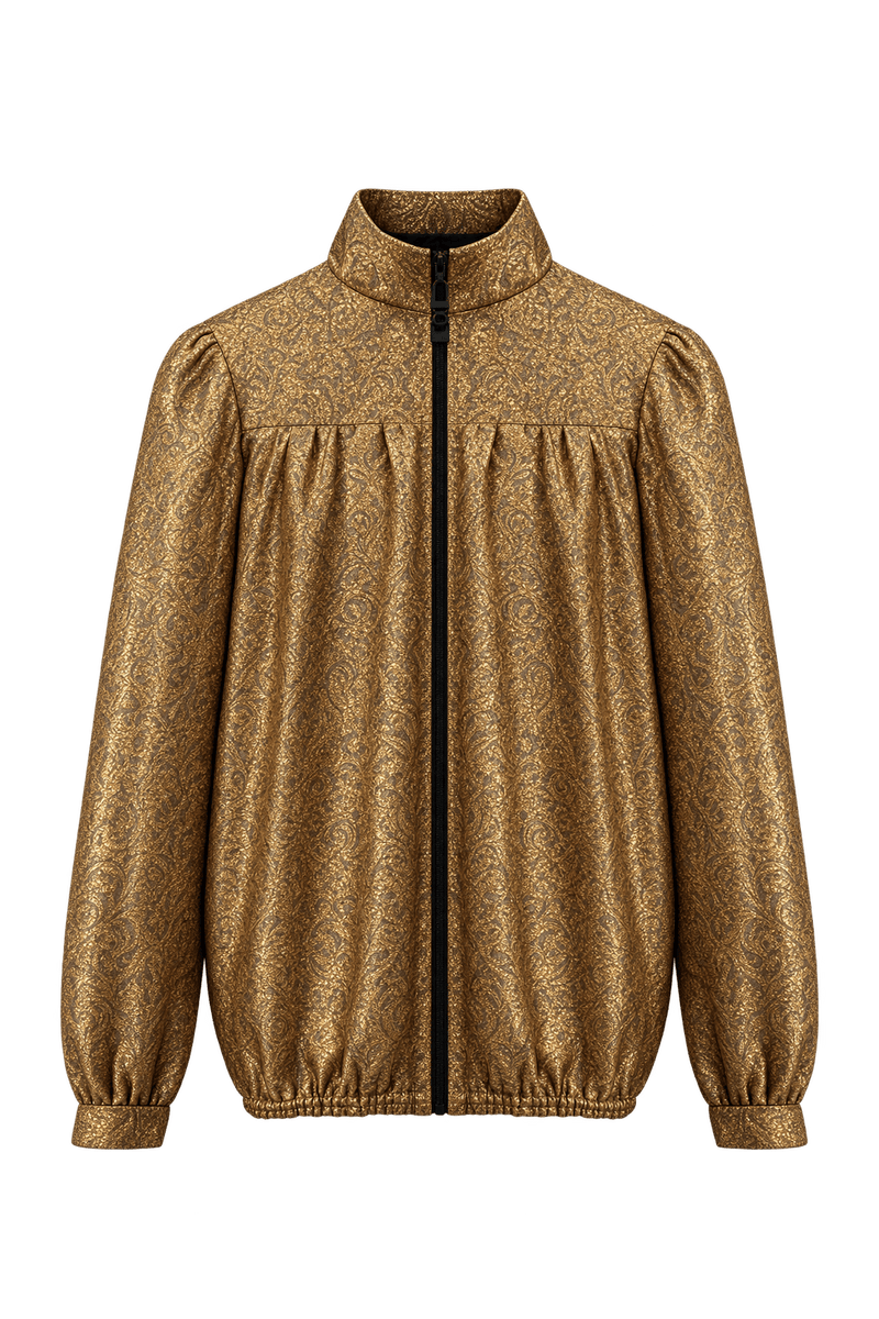 1990s Antique Gold Metallic Brocade Jacket - Front View