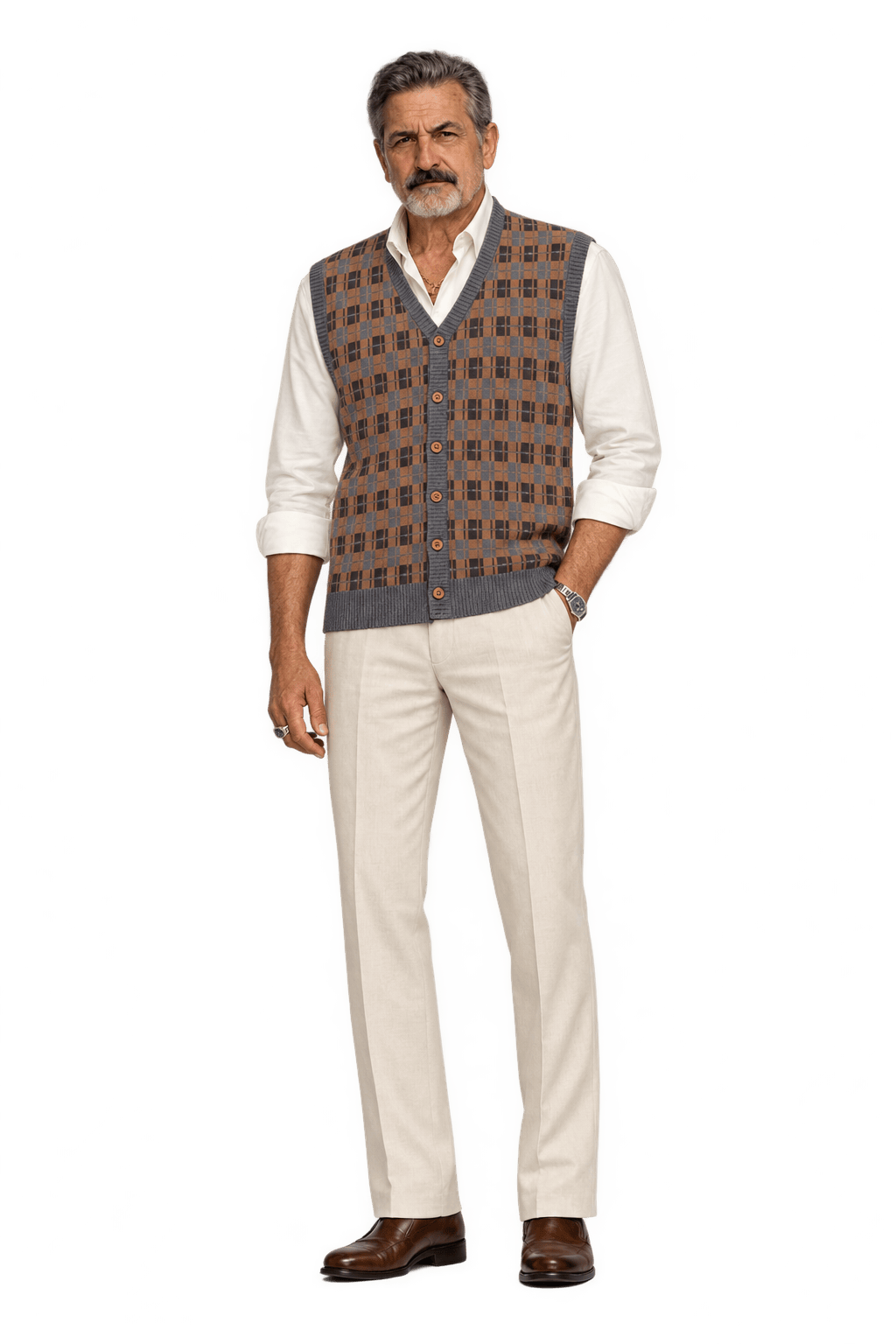 1980s Warm Brown Wool Blend Vest - Model