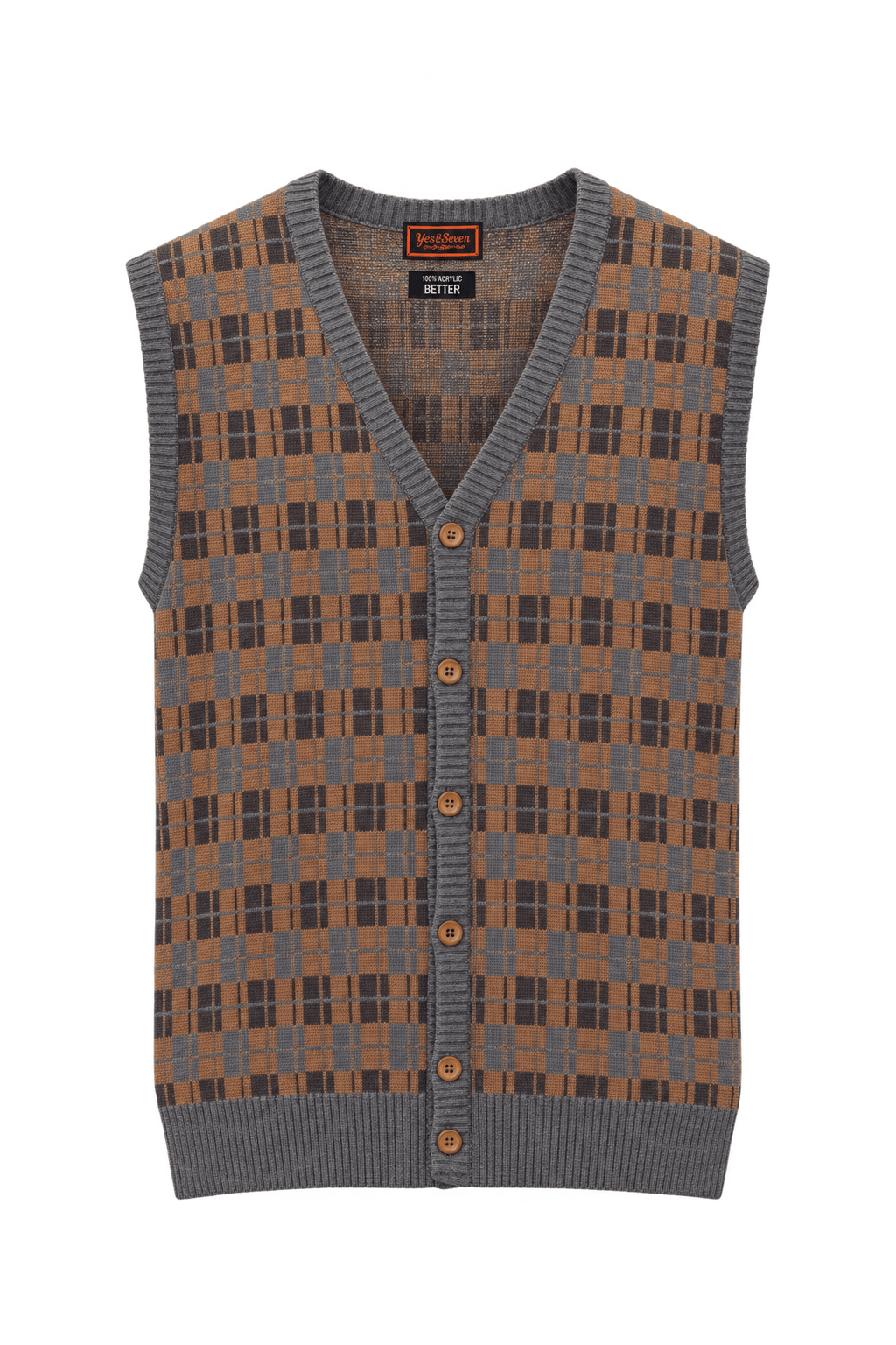 1980s Warm Brown Wool Blend Vest - Front View
