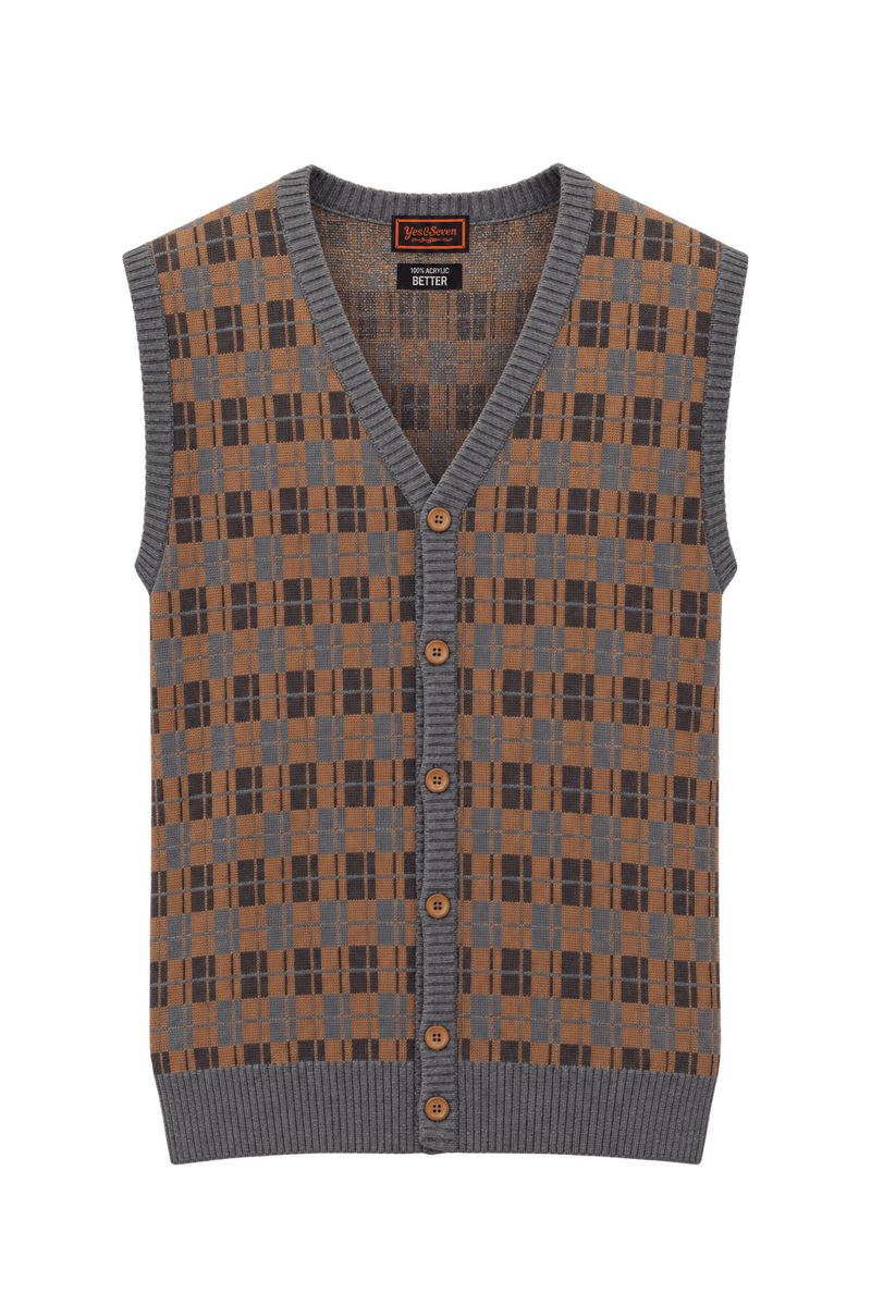 1980s Warm Brown Wool Blend Vest - Front View