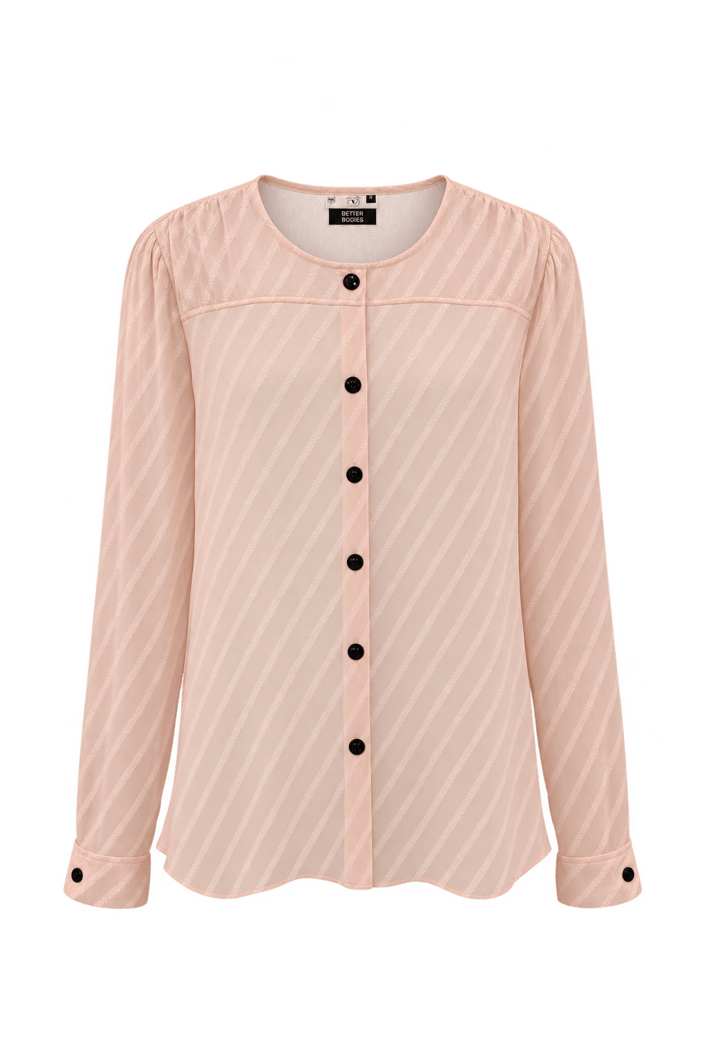 1980s Pale Peach Pink Synthetic Chiffon Blouse - Front View