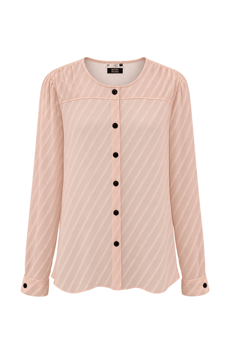 1980s Pale Peach Pink Synthetic Chiffon Blouse - Front View