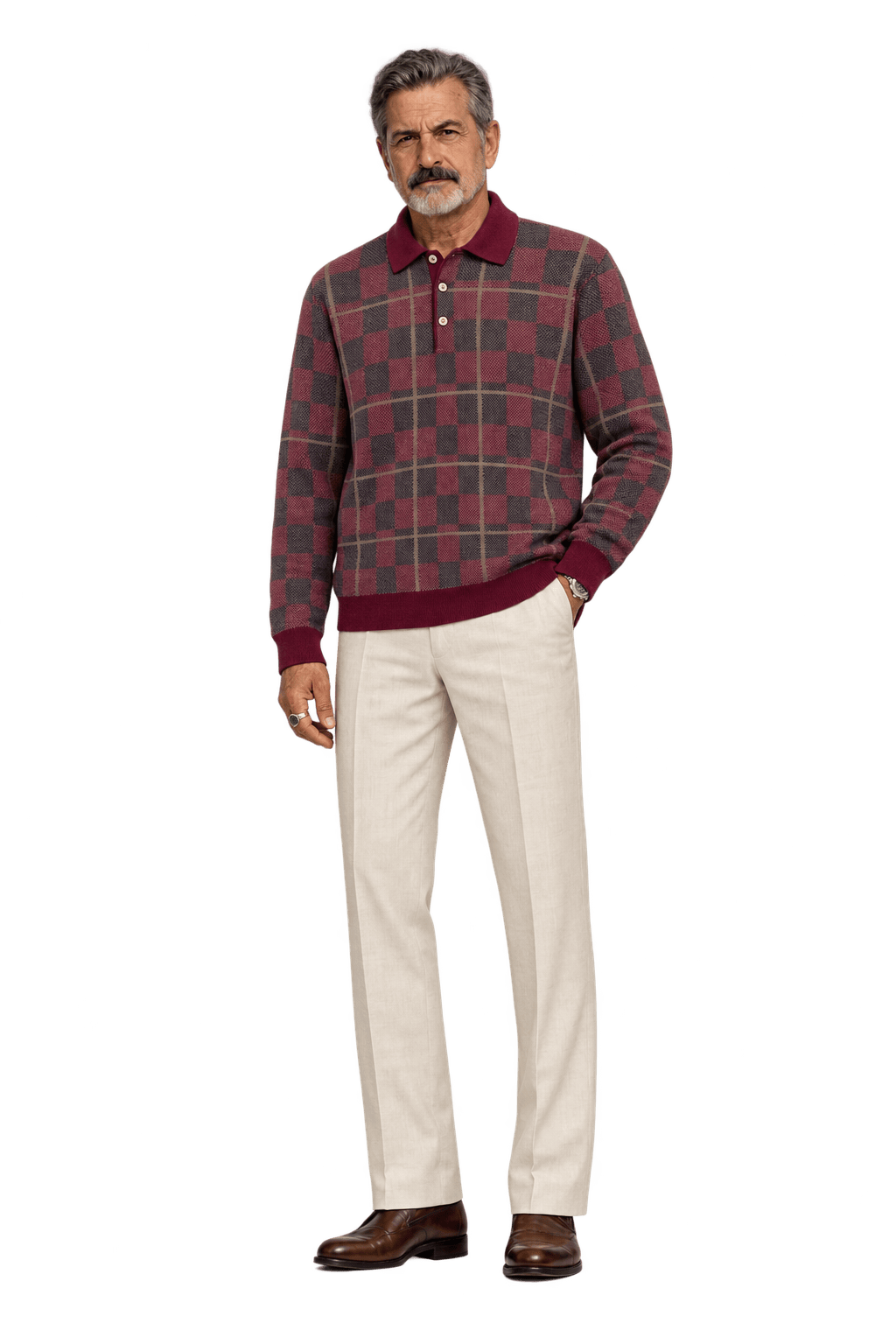 1980s Burgundy Knit Polo - Model