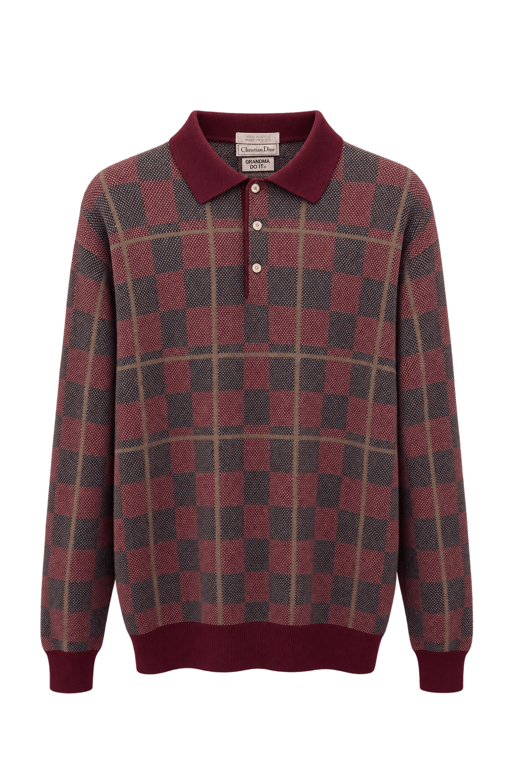 1980s Burgundy Knit Polo - Front View