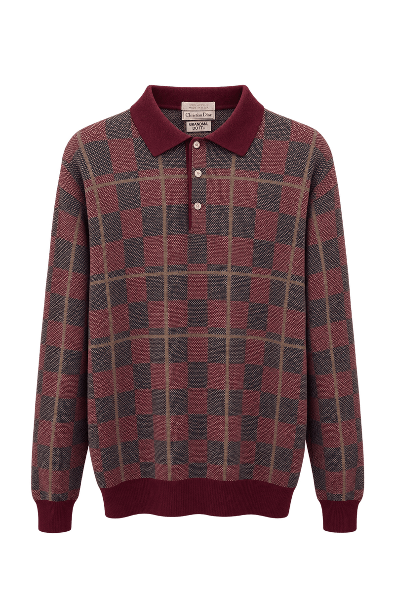 1980s Burgundy Knit Polo - Front View