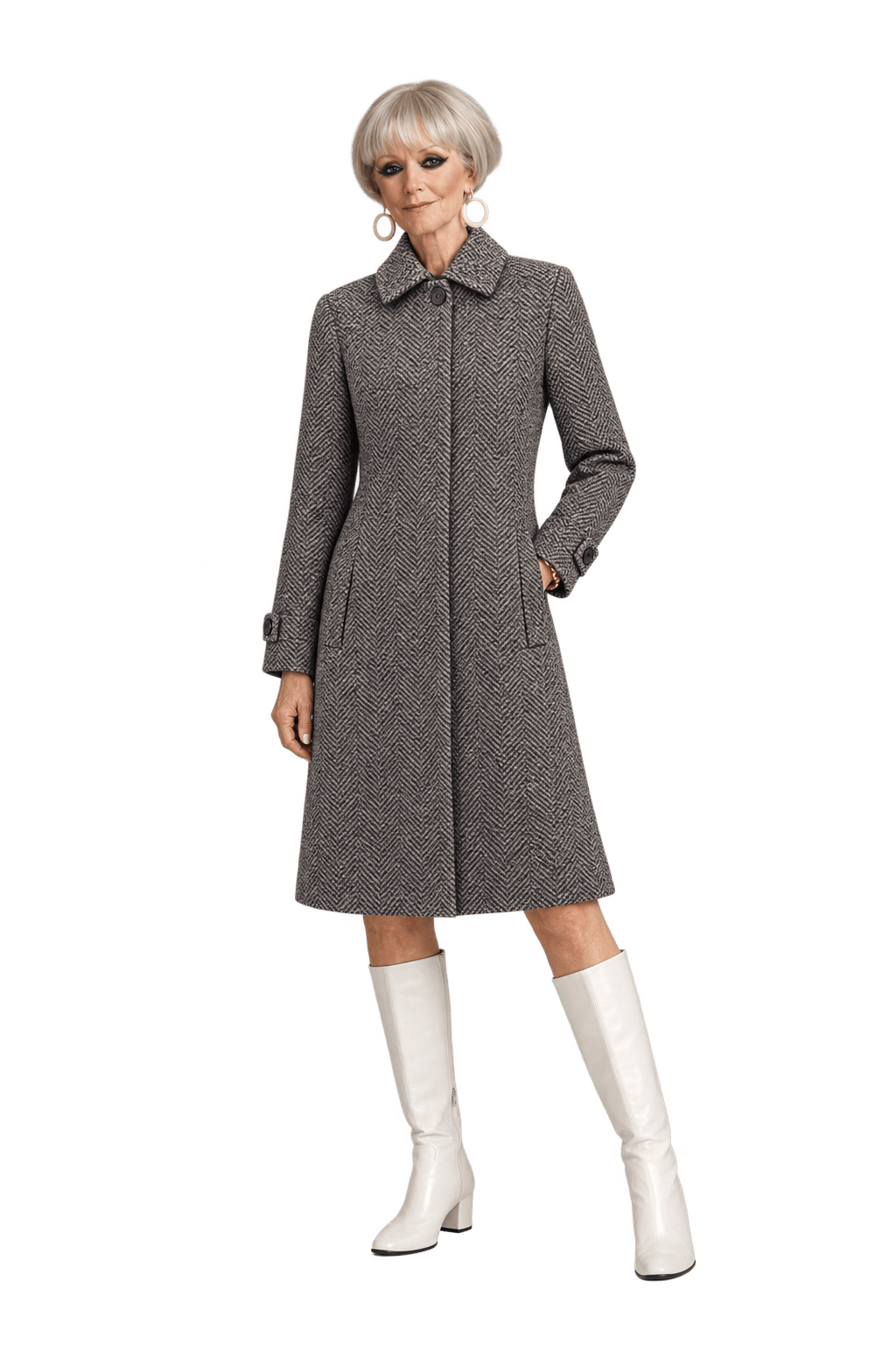 1960s Mottled Taupe Brown Wool Blend Coat - Model
