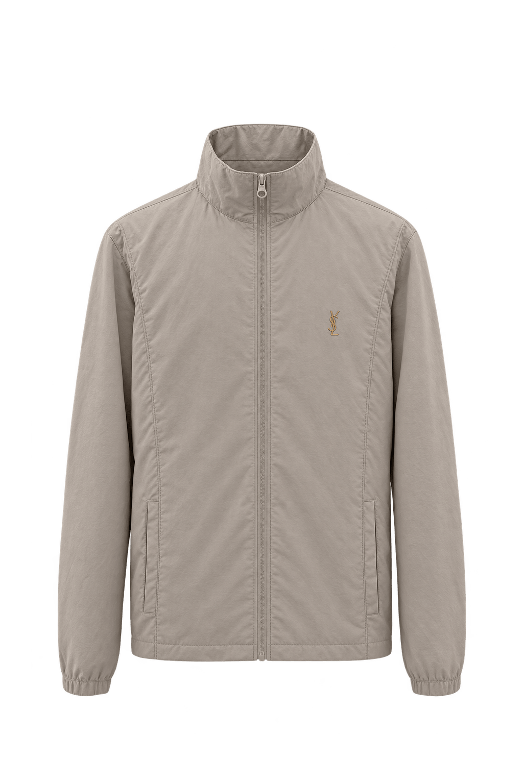 1980s Light Taupe Beige Synthetic Jacket - Front View