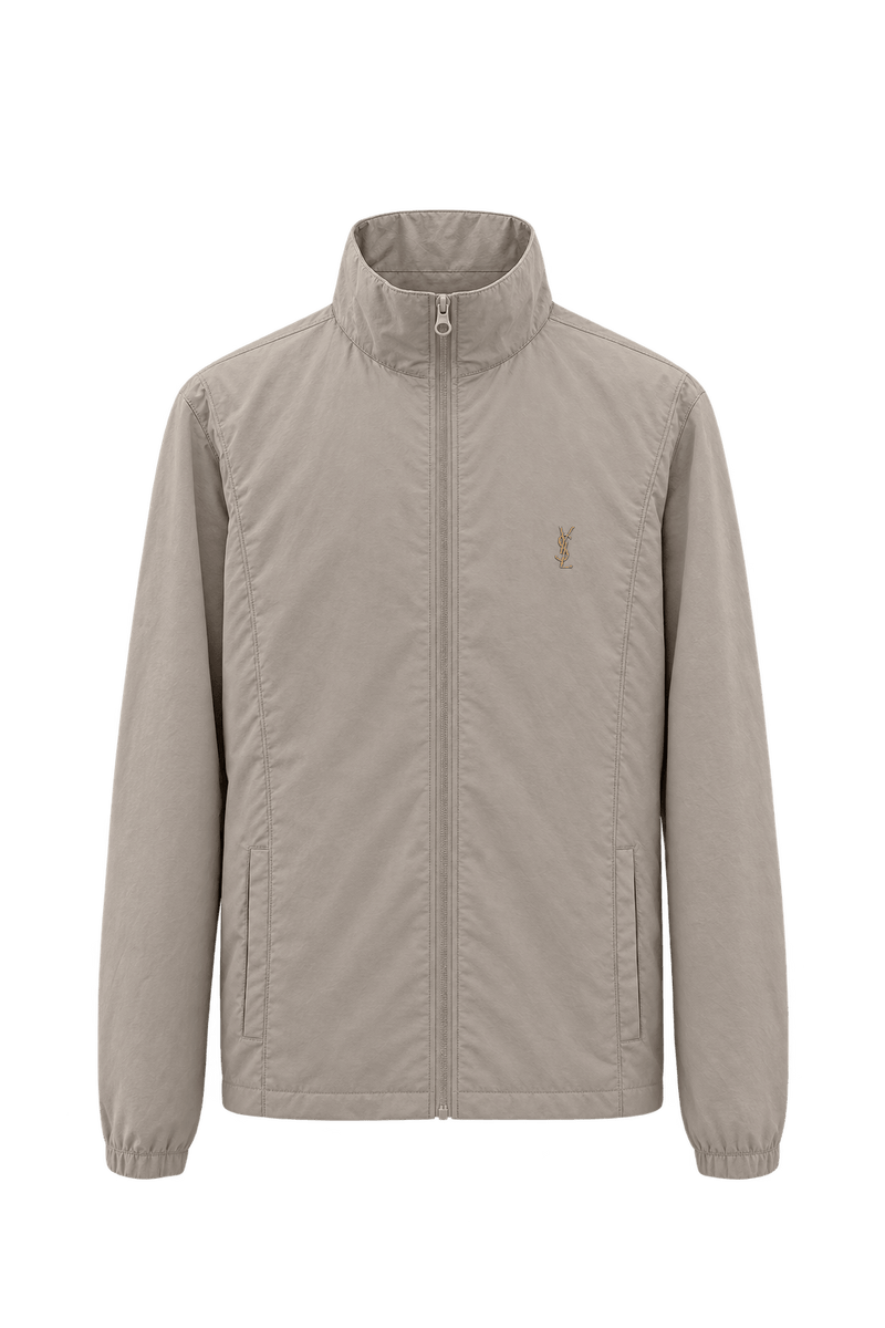 1980s Light Taupe Beige Synthetic Jacket - Front View