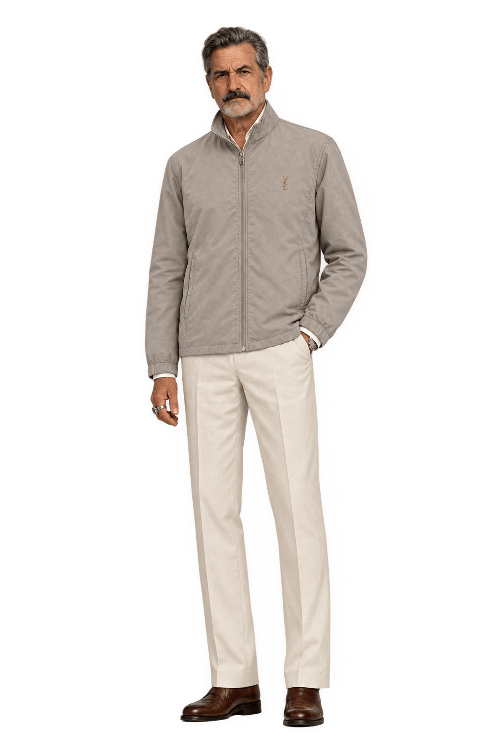 1980s Light Taupe Beige Synthetic Jacket - Model