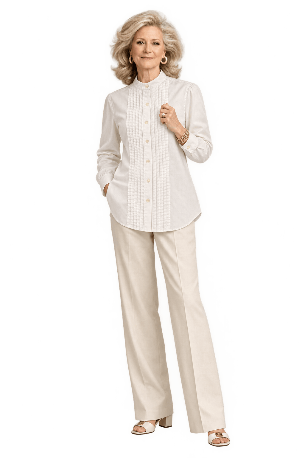 1970s Ivory White Cotton Dress Shirt - Model