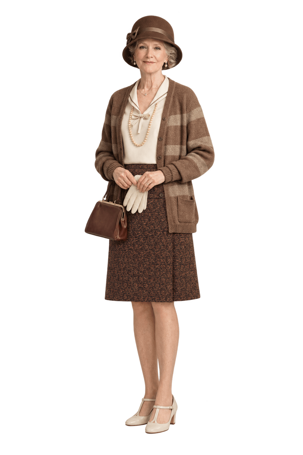 1930s Dark Reddish Brown Wool Blend Skirt - Model