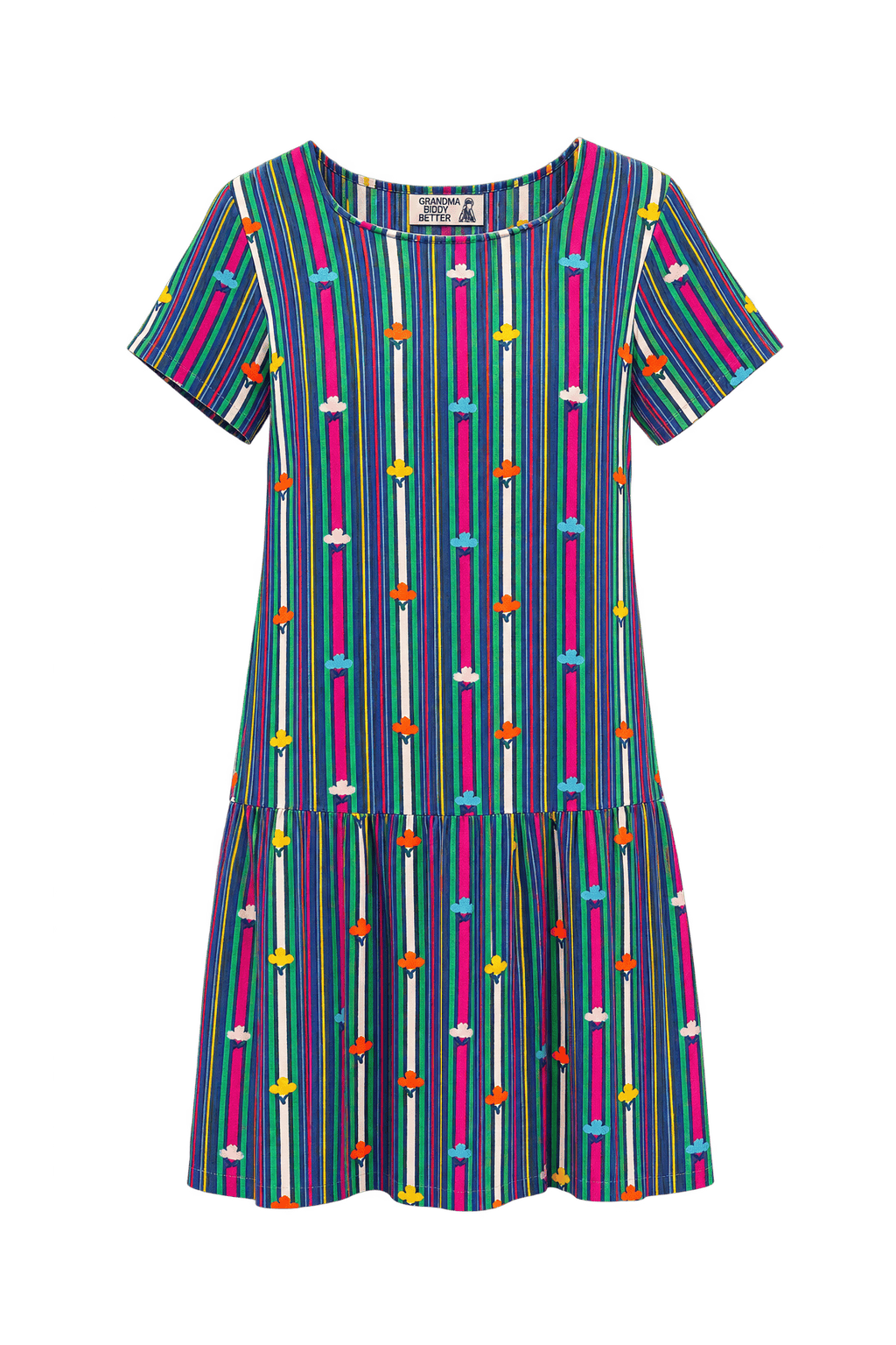 1970s Navy Blue Woven Fabric Dress - Front View