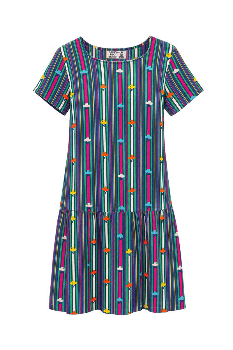 1970s Navy Blue Woven Fabric Dress - Front View