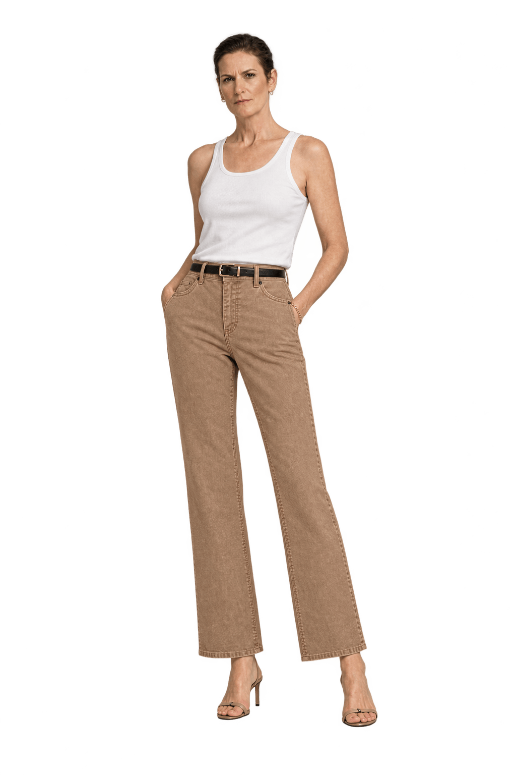 1990s Camel Tan Cotton Denim Jeans - Model