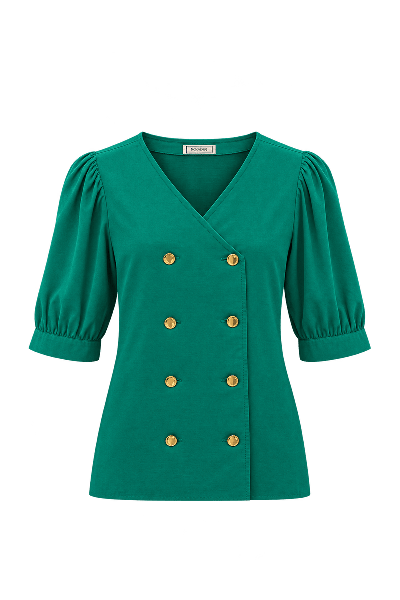 1980s Emerald Green Lightweight Blouse - Front View
