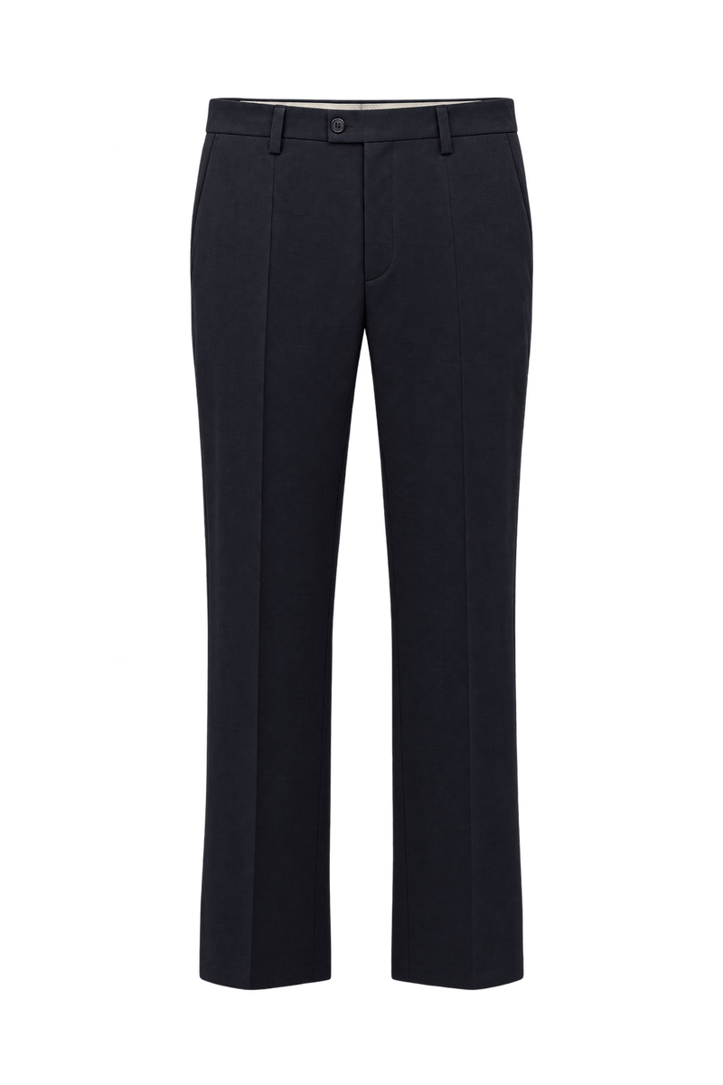 1980s Black Woven Suiting Trousers - Front View