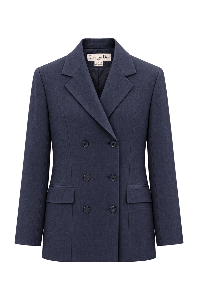 1980s Dark Navy Blue Woven Blazer - Front View