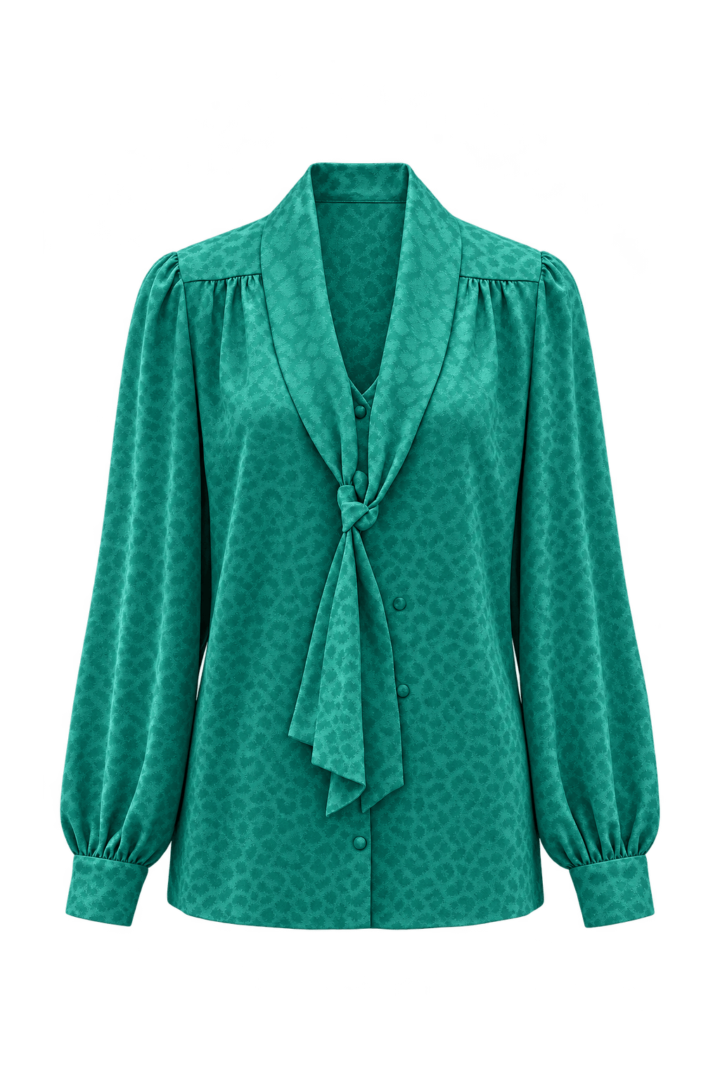 1980s Emerald Teal Satin Blouse - Front View