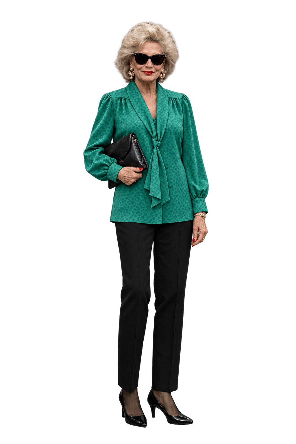1980s Emerald Teal Satin Blouse - Model