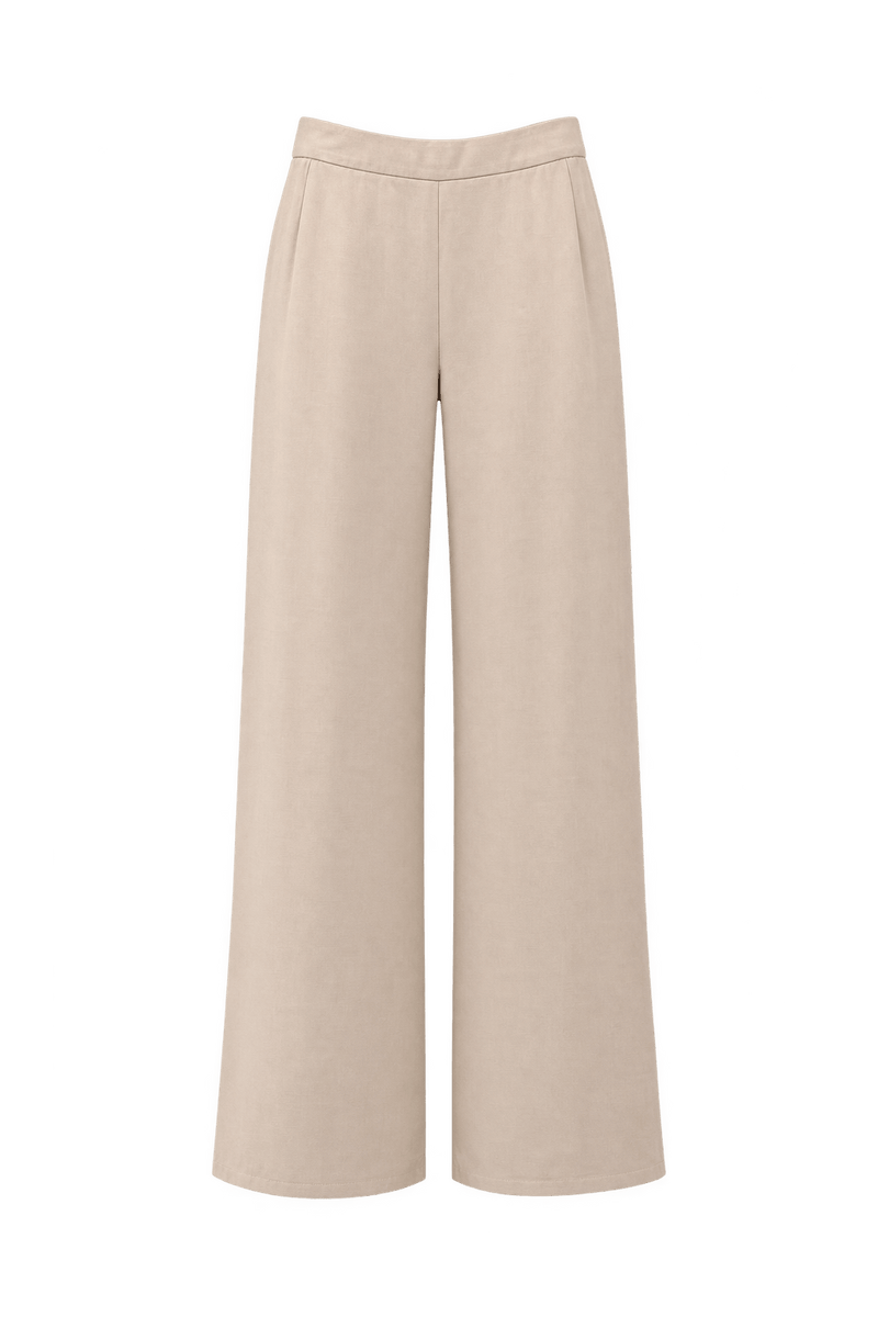 1990s Warm Ivory Woven Wide-Leg Pants - Front View
