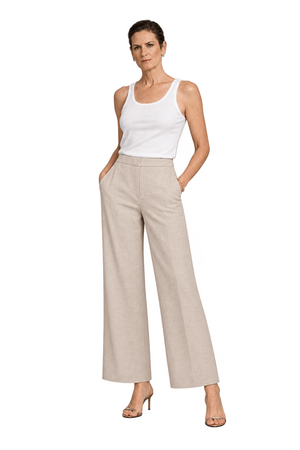 1990s Warm Ivory Woven Wide-Leg Pants - Model