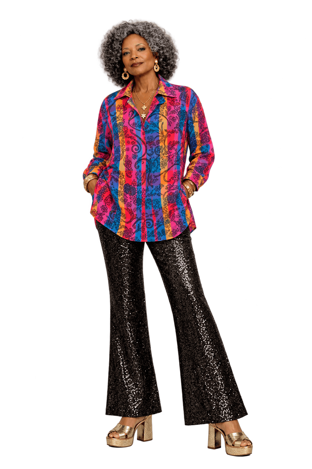 1970s Magenta Pink Woven Blouse - Model