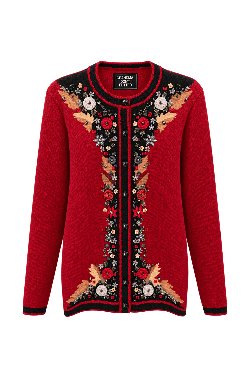 1970s Crimson Red Knit Cardigan - Front View