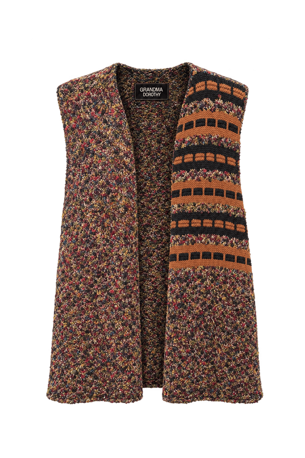 1970s Multicolored Dark Brown Yarn Knit Vest - Front View