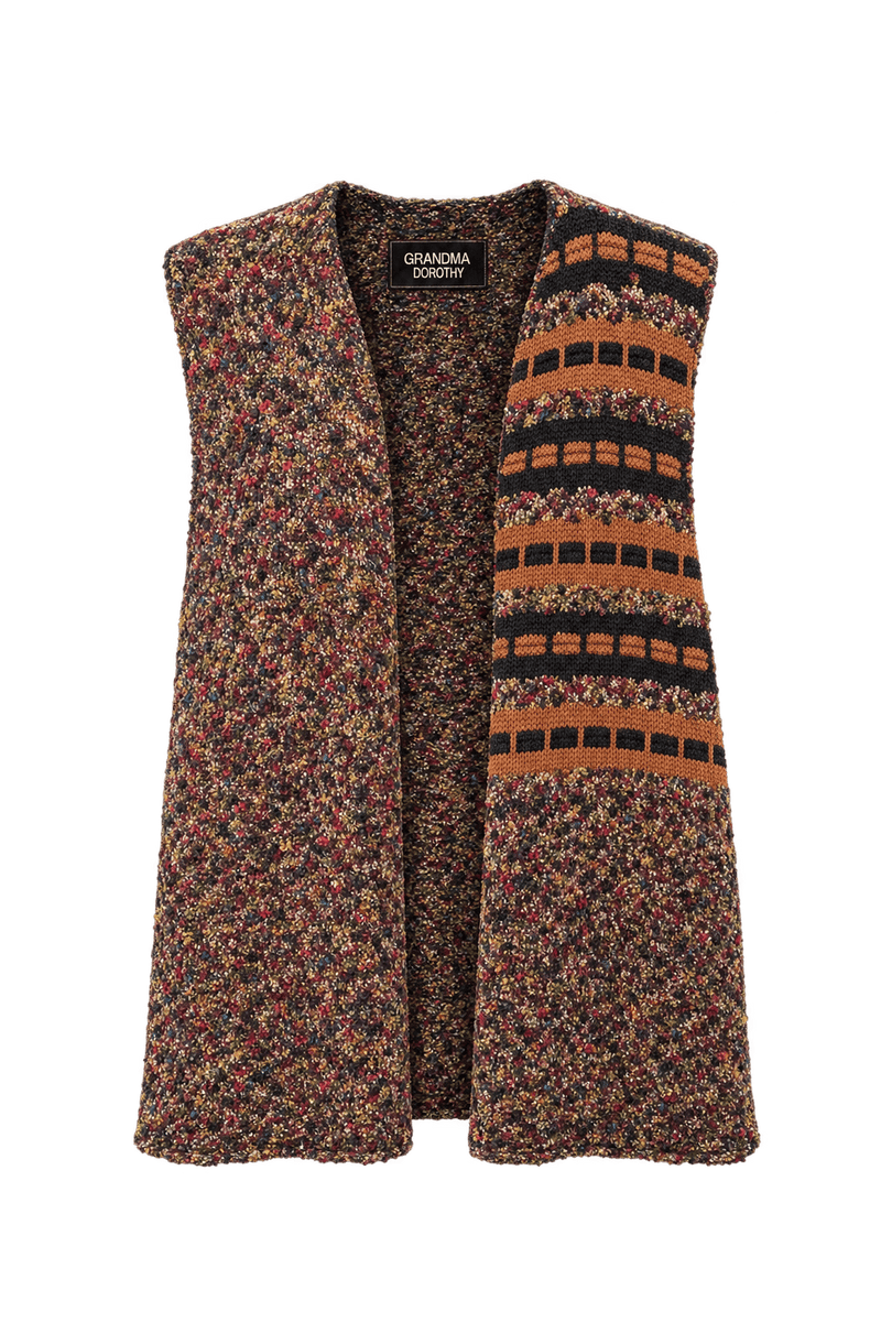 1970s Multicolored Dark Brown Yarn Knit Vest - Front View
