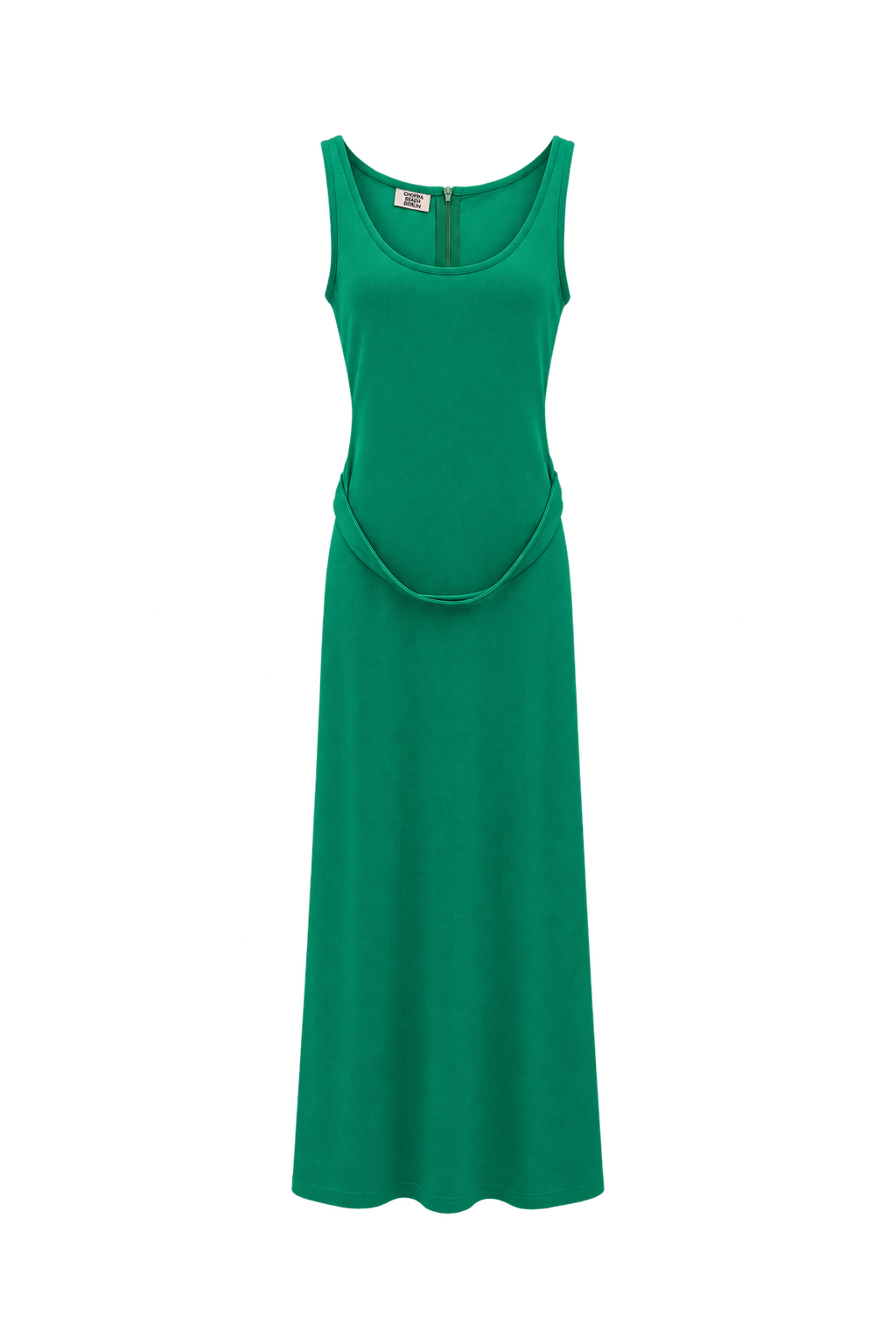 1970s Emerald Green Synthetic Jersey Maxi Dress - Front View