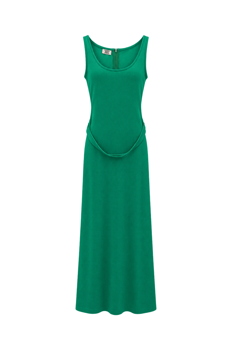 1970s Emerald Green Synthetic Jersey Maxi Dress - Front View