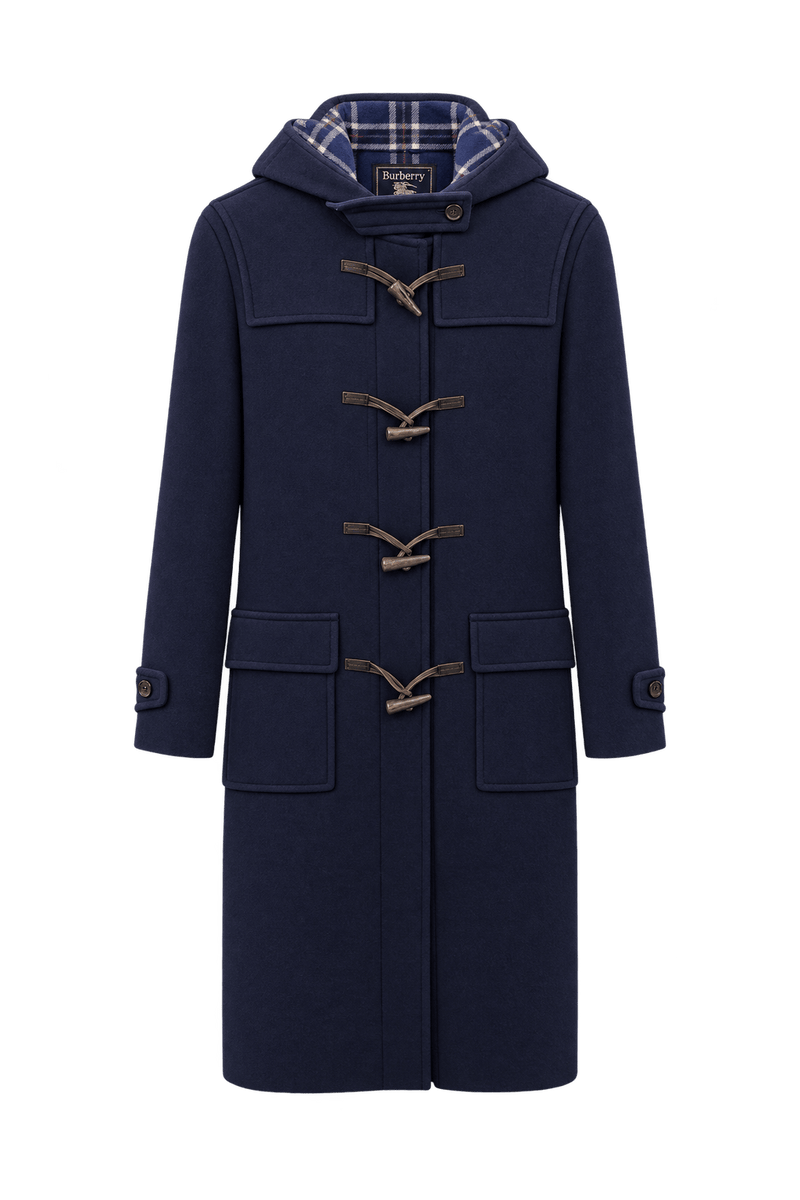 1980s Dark Navy Blue Wool Blend Coat - Front View